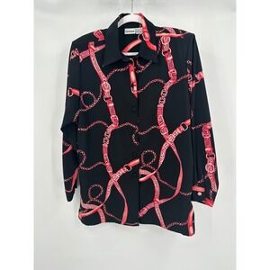 Womens Old Money Equestrian Blouse Size M Chain Print Heritage Bold Statement